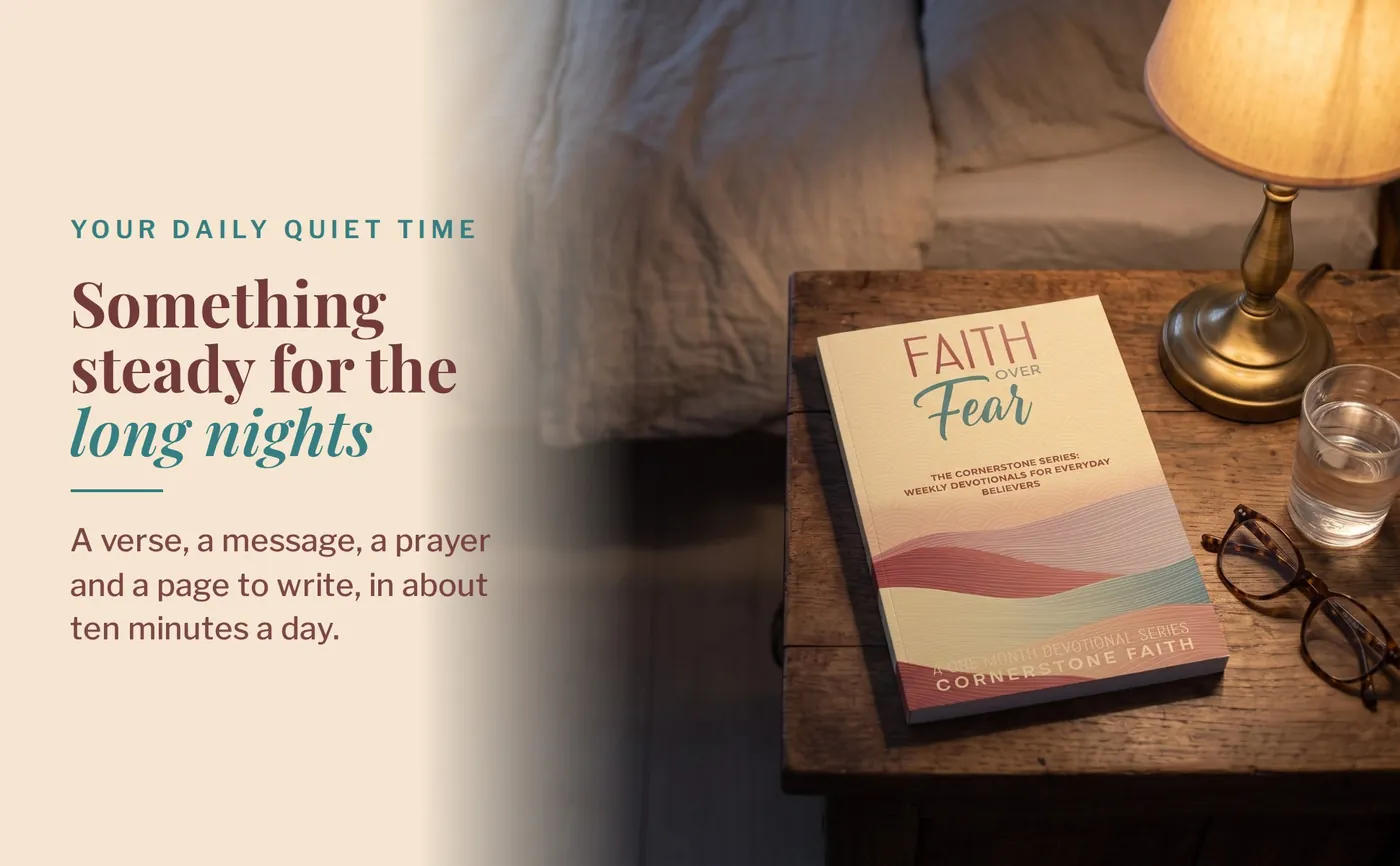 Faith Over Fear on a table in a quiet, cozy setting