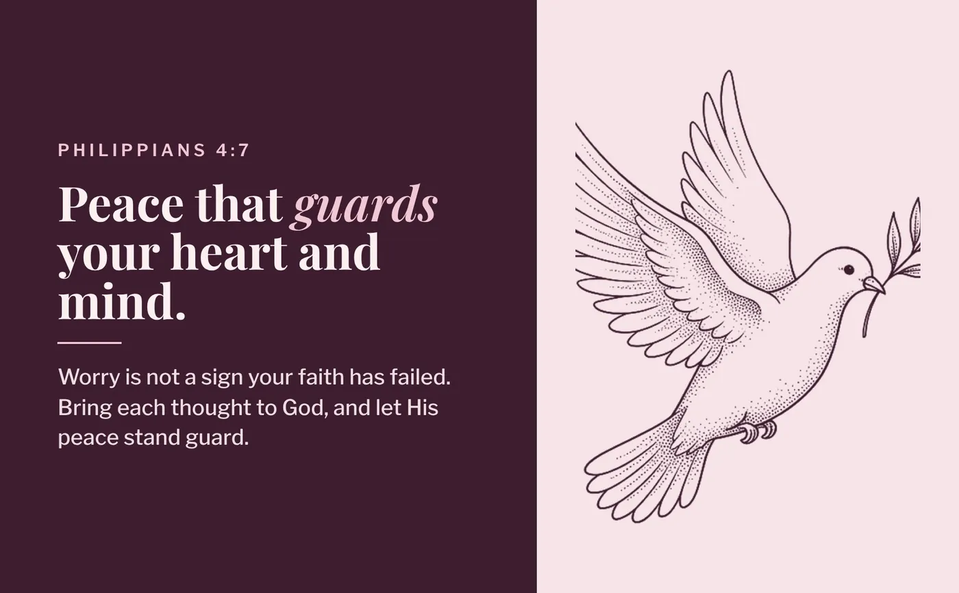 The line Peace that guards your heart and mind beside a hand-drawn dove with an olive sprig