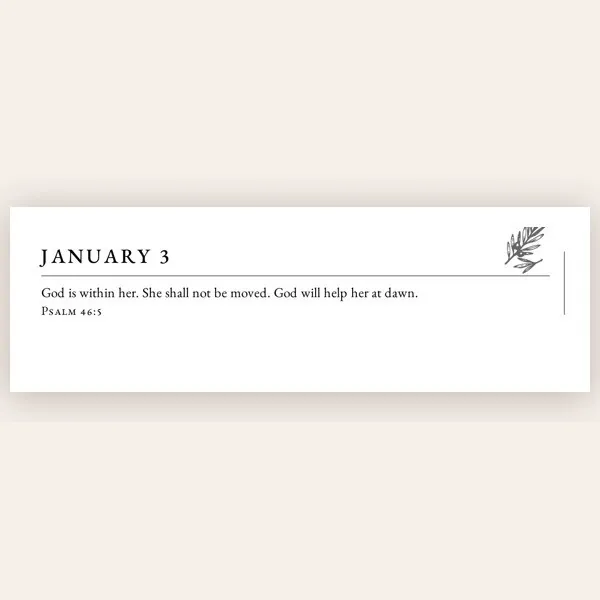 Close-up of the January 3 header with its olive sprig and verse